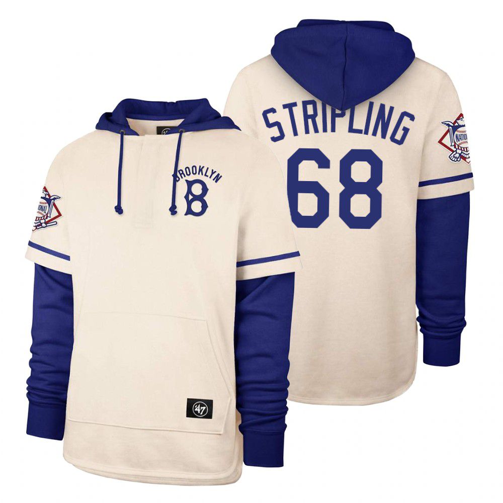 Men Los Angeles Dodgers #68 Stripling Cream 2021 Pullover Hoodie MLB Jersey